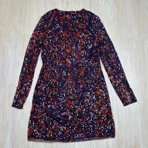 French Connection Inari Embellished Sequin Long Sleeve Deep V-Neck Mini Dress 10 - Picture 5 of 16